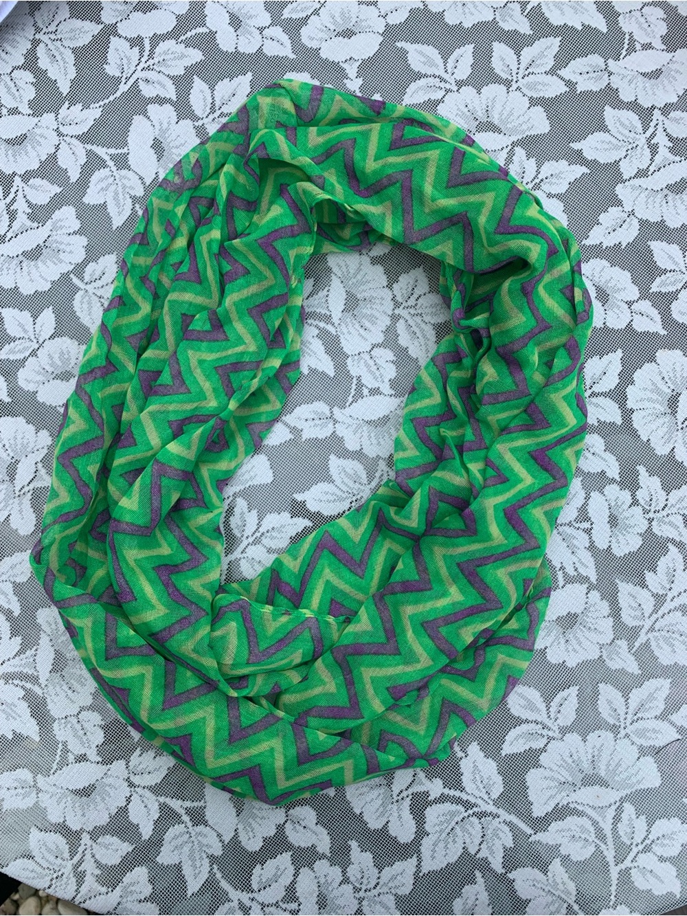 Lightweight Green Zigzag Infinity Scarf